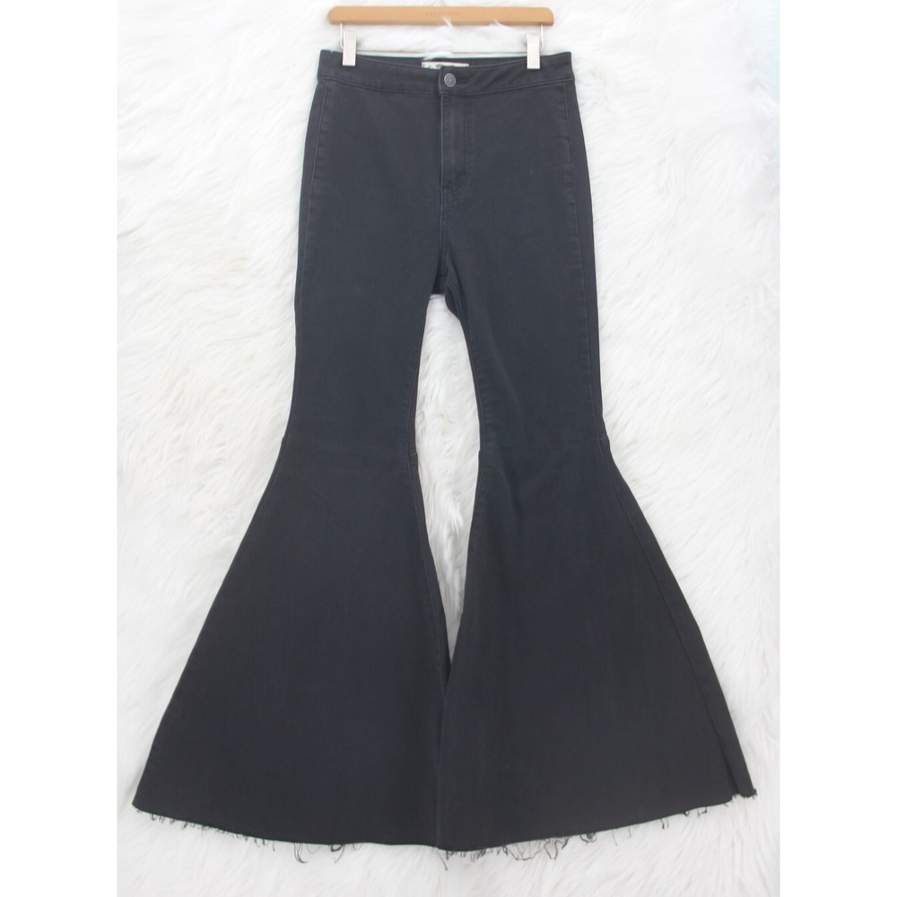 We The Free People Flare Jeans 26S Black Denim Stretch Bell Bottoms Boho Hippie